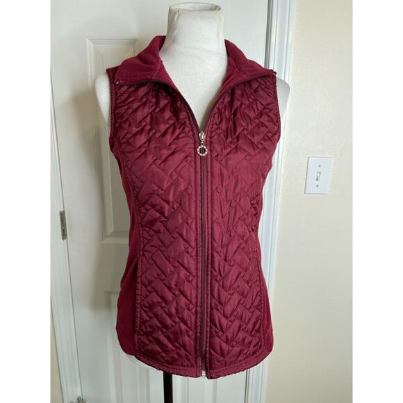 French Laundry Womens Fleece Quilted Front Vest Size Small Burgundy Full Zip - Picture 3 of 8